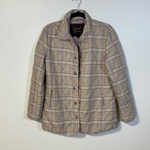 Coach Quilted Jacket Women’s Small Brown Purple Plaid Snap Closure Pockets